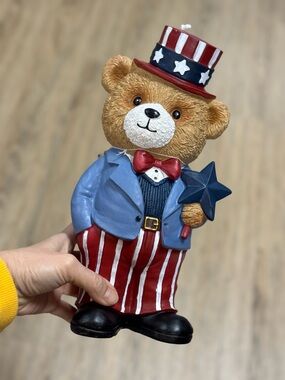 Patriotic Bear Figurine - Blue & Red Decor